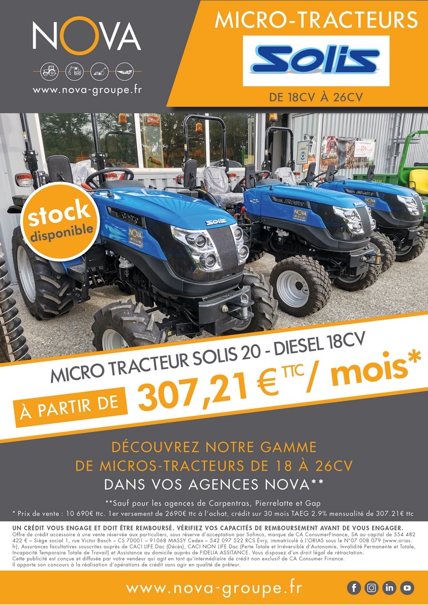 micros tracteurs SOLIS en stock chez NOVA GROUPE